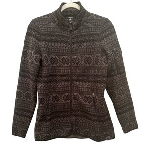L L Bean Fleece Full Zip Jacket Native Aztec Print Sz Small Soft Cozy Casual